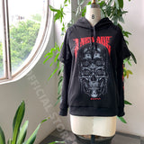Skull Print Women's Longline Hooded Black Sweatshirt