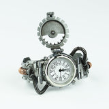 Vintage Steampunk Gothic Men's Quartz Watch Stainless Steel Flip Case