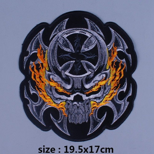 Skull Motorcycle Biker Patch Large Embroidery Patch Iron On Patches For  Clothing Back Embroidered Patches On Clothes Jackets DIY