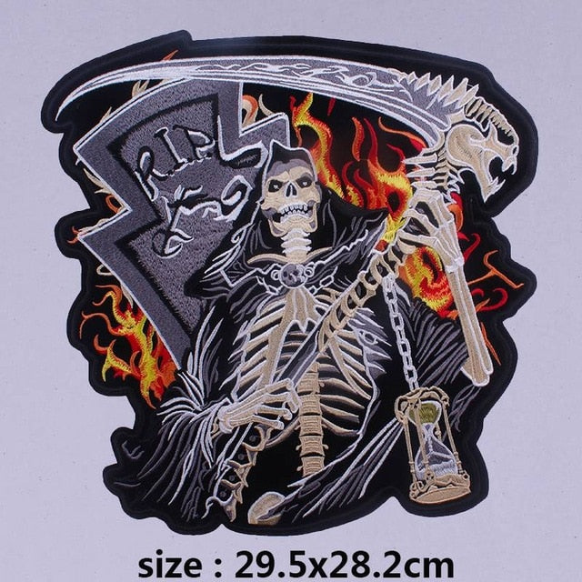 Skull Biker Patch Large Embroidered Patches For Clothing Punk Patches On  Clothes Sew/Iron On Patches