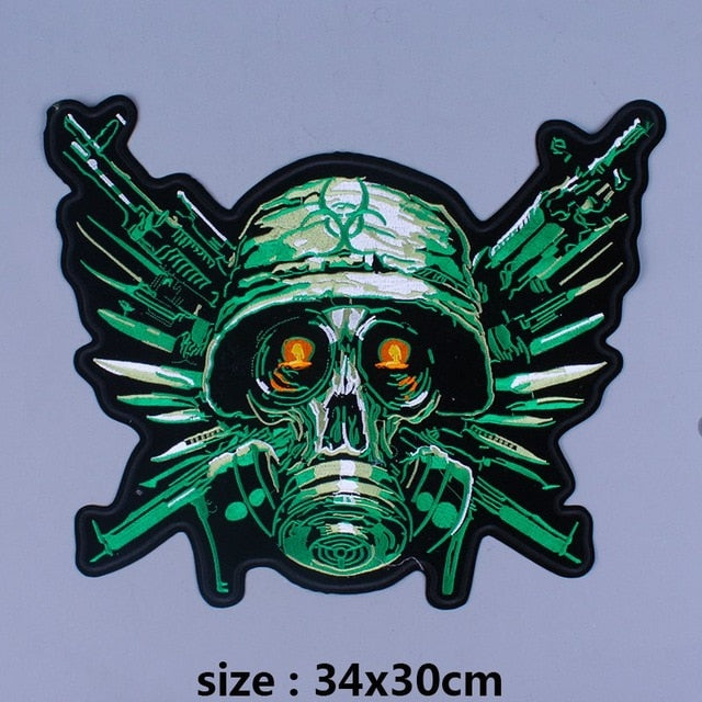 Skull Biker Patch  Large Iron On Skull Patches