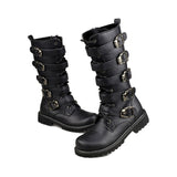 Men's Leather Motorcycle Mid-Calf Military Combat Boots