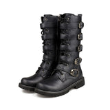 Men's Leather Motorcycle Mid-Calf Military Combat Boots