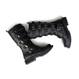 Men's Leather Motorcycle Mid-Calf Military Combat Boots