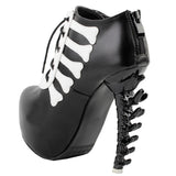 Two Tone Lace Up High-top Skull Bone Platform Ankle Boot