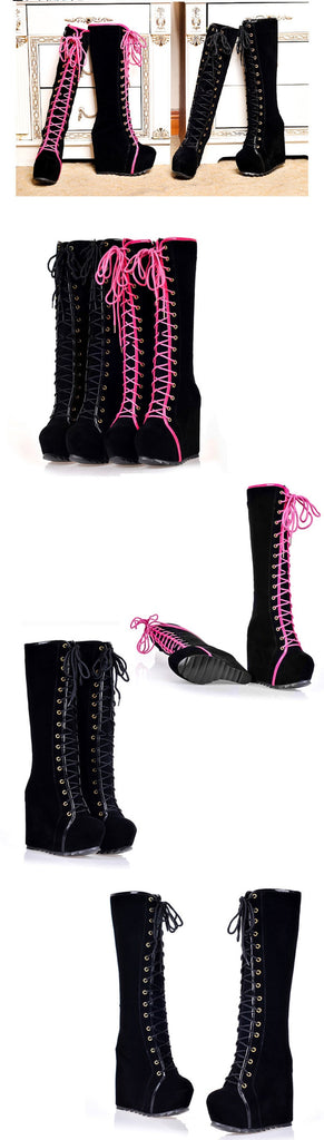 2021 Women's High Lace Up Goth Boots