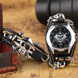 Bullet Chain Wrist Watch Skull Cuff with Steampunk Bracelet