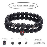8mm Black Lava Skull & Stone Beads Bracelet Set