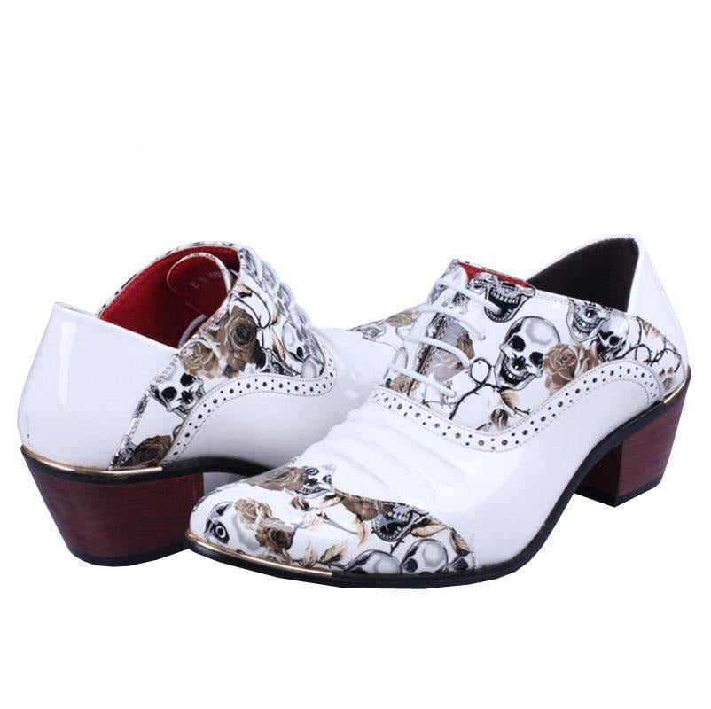 Men's Skull Punk White Pointed Ankle Boots