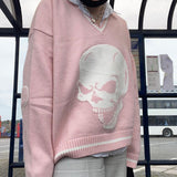 Skull Graphic Knitted Y2K Sweaters Punk Style V-neck Long Sleeve Oversized