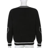Skull Graphic Knitted Y2K Sweaters Punk Style V-neck Long Sleeve Oversized