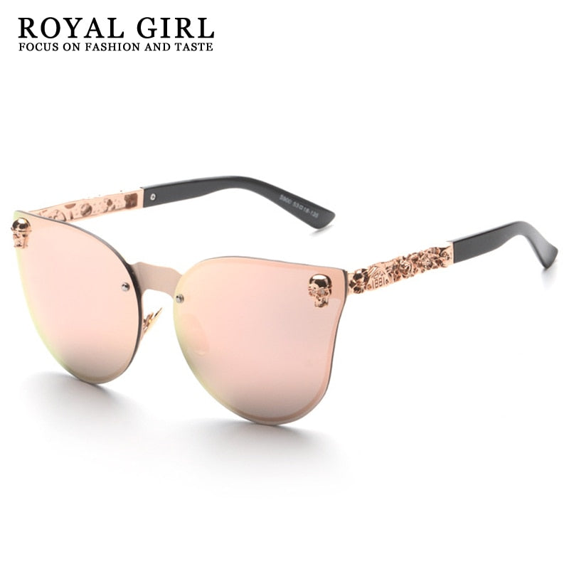 ROYAL GIRL Cat Eye Women Sunglasses Rimless Skull Frame Metal Temple Oculos Mirror Glasses feminino UV400 Flower Leg ss147