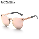 ROYAL GIRL Cat Eye Women Sunglasses Rimless Skull Frame Metal Temple Oculos Mirror Glasses feminino UV400 Flower Leg ss147