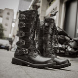 Men's Leather Motorcycle Mid-Calf Military Combat Boots