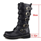 Men's Leather Motorcycle Mid-Calf Military Combat Boots