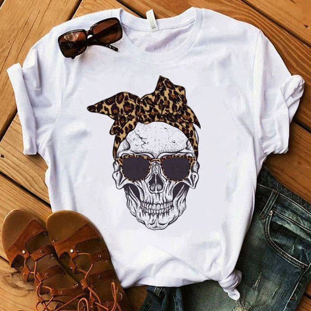 Skull T-shirt Leopard Bandana