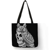 Black Tattoo Print Tote Bags Skull  Bulldog Design