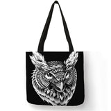 Black Tattoo Print Tote Bags Skull  Bulldog Design