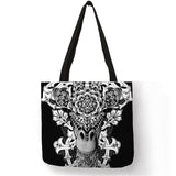 Black Tattoo Print Tote Bags Skull  Bulldog Design