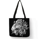 Black Tattoo Print Tote Bags Skull  Bulldog Design