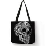 Black Tattoo Print Tote Bags Skull  Bulldog Design