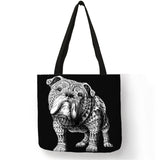 Black Tattoo Print Tote Bags Skull  Bulldog Design