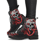 Women's Ankle Boots Low Heels Motorcycle Skull Rose Design
