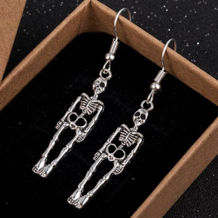 Handmade Vintage Skeleton Skull Dangle Earrings