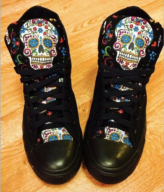 Canvas f\Fabric High-Top Skull Lace-up Sneakers