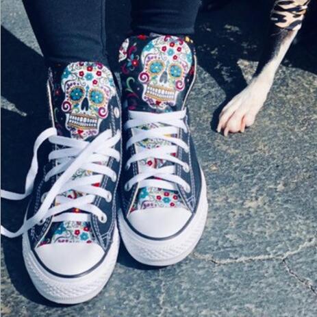 Canvas f\Fabric High-Top Skull Lace-up Sneakers