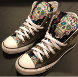 Canvas f\Fabric High-Top Skull Lace-up Sneakers