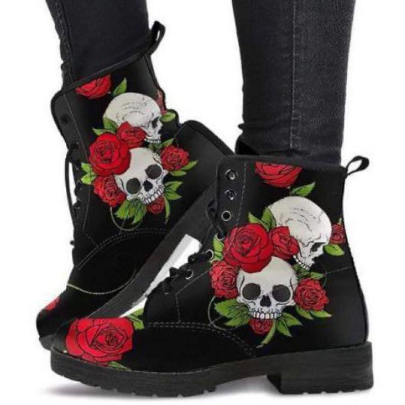 Women's Skull Low Heel Ankle Boots