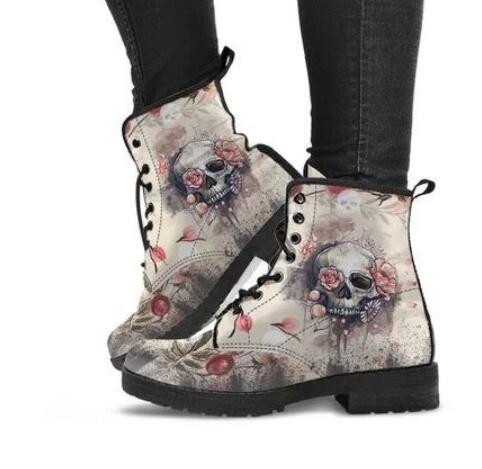 Women's Skull Low Heel Ankle Boots