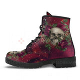 Women's Ankle Boots Low Heels Motorcycle Skull Rose Design