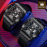 Men's Sports Watch Rubber Strap Square Skeleton Waterproof Clock