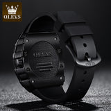Men's Sports Watch Rubber Strap Square Skeleton Waterproof Clock