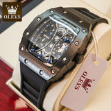 Men's Sports Watch Rubber Strap Square Skeleton Waterproof Clock