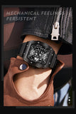 Men's Sports Watch Rubber Strap Square Skeleton Waterproof Clock