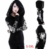 Skull Print Women's Longline Hooded Black Sweatshirt