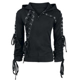 Skull Print Women's Longline Hooded Black Sweatshirt