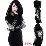 Skull Print Women's Longline Hooded Black Sweatshirt