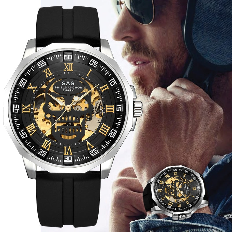 3D Skull Design SAS Mechanical Watch Silicone Strap
