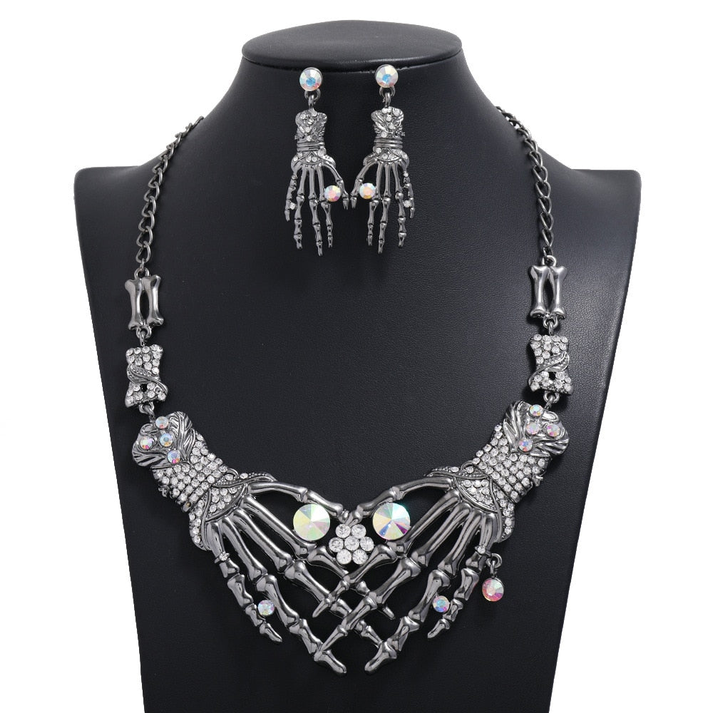 Skull Necklace Earrings Set