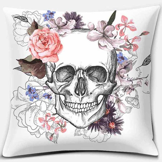 Classic Sugar Skull Flower Cushion Cover (45cm-45cm)