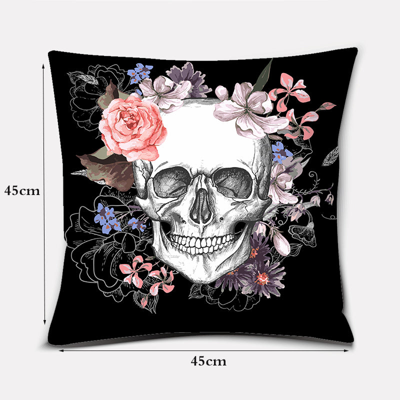 Red Rose Sugar Skull Flower Cushion Cover (45cm-45cm)