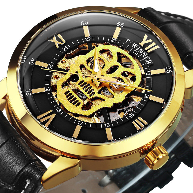 Steampunk Skeleton Automatic Mechanical Watch with Leather Strap