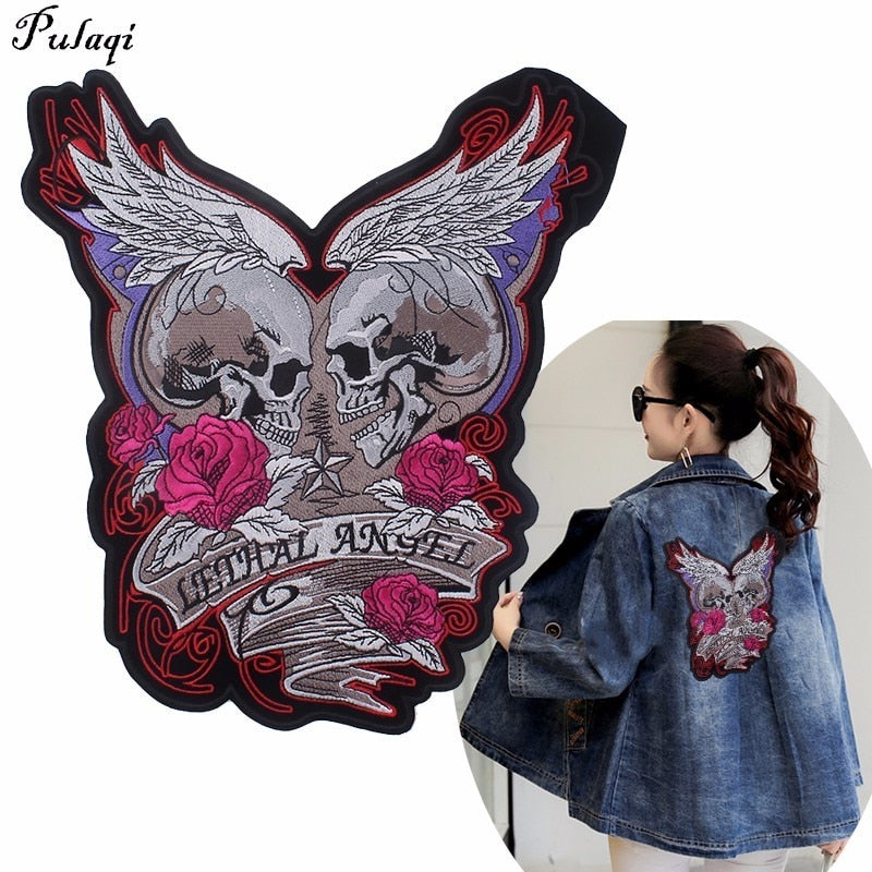 Pulaqi Wings  *Skull Patches for Clothing  *Iron On  Big Biker Patch