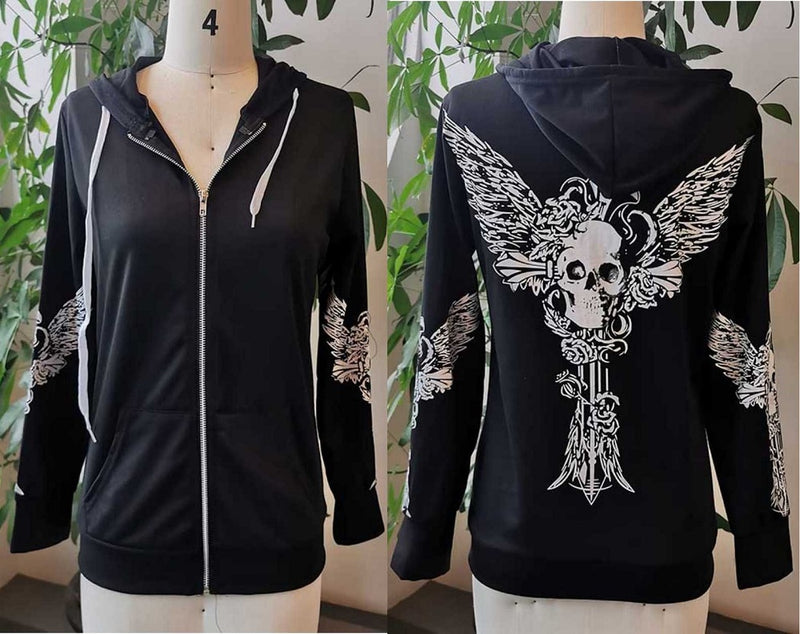 Gothic Winged Skull Hooded Women's Hoodies