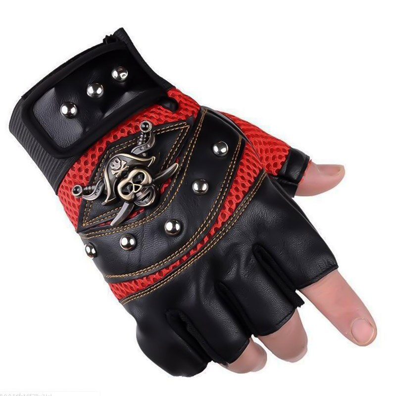 1/2 Fingers Black Skull Motorcycle Gloves