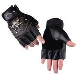 1/2 Fingers Black Skull Motorcycle Gloves
